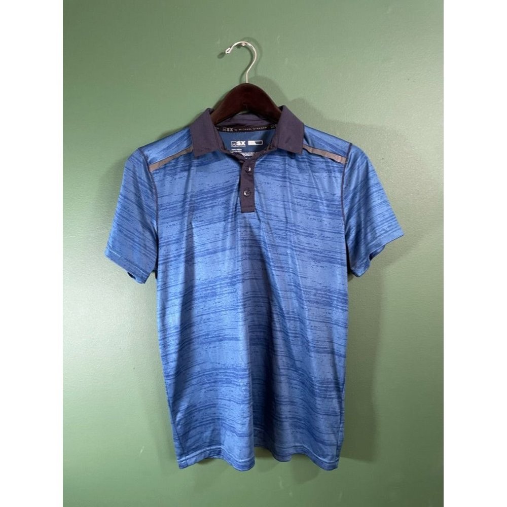 MSX by Michael Strahan - Boy's Blue Stripped Short Sleeve Polo Shirt - Size XL 1